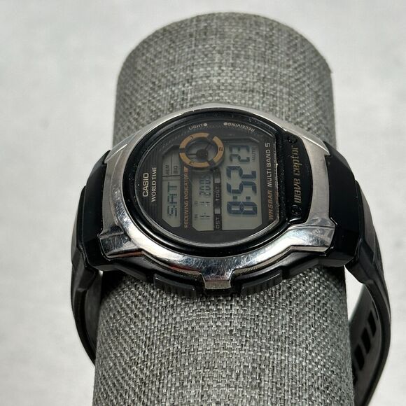 Casio Watch Men 43mm Black World Time Wave Ceptor Multi Band Digital New Battery - Picture 2 of 11